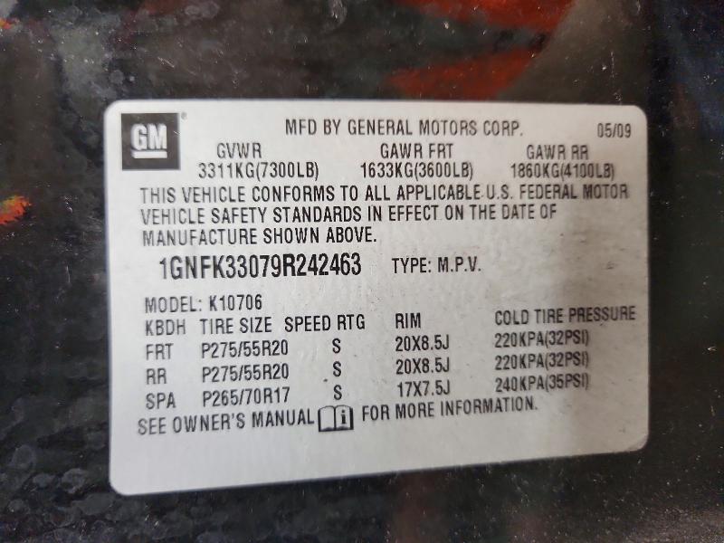 Aukcja sprzedaży 2009 Chevrolet Tahoe, vin: 1GNFK33079R242463, numer aukcji: 56785186