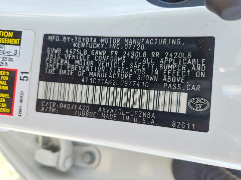 55439166 :رقم المزاد ، 4T1C11AK2LU977410 vin ، 2020 Toyota Camry مزاد بيع