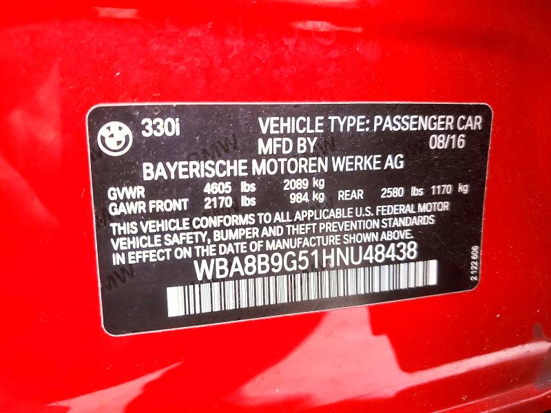 Продаж на аукціоні авто 2017 Bmw 330, vin: WBA8B9G51HNU48438, номер лоту: 55513746