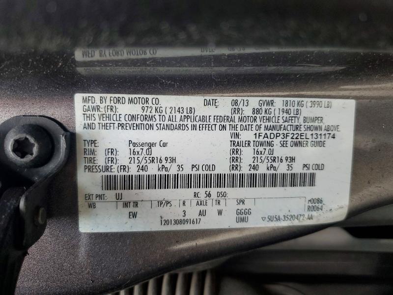 Продажа на аукционе авто 2014 Ford Focus, vin: 1FADP3F22EL131174, номер лота: 58219996