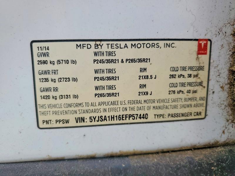 57861356 :رقم المزاد ، 5YJSA1H16EFP57440 vin ، 2014 Tesla Model S مزاد بيع