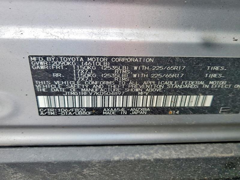 Aukcja sprzedaży 2019 Toyota Rav4, vin: JTMG1RFV7KD504897, numer aukcji: 57397646