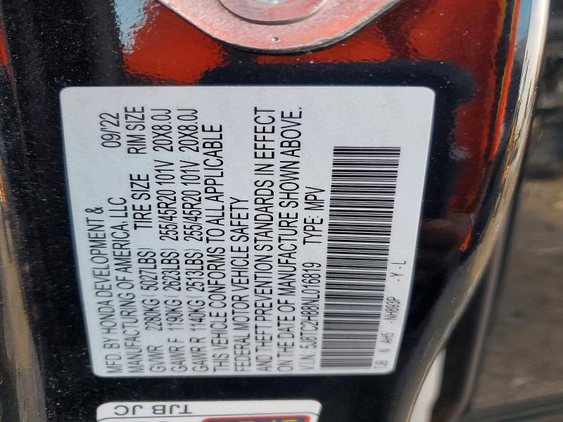 59298716 :رقم المزاد ، 5J8TC2H88NL016819 vin ، 2022 Acura Rdx مزاد بيع