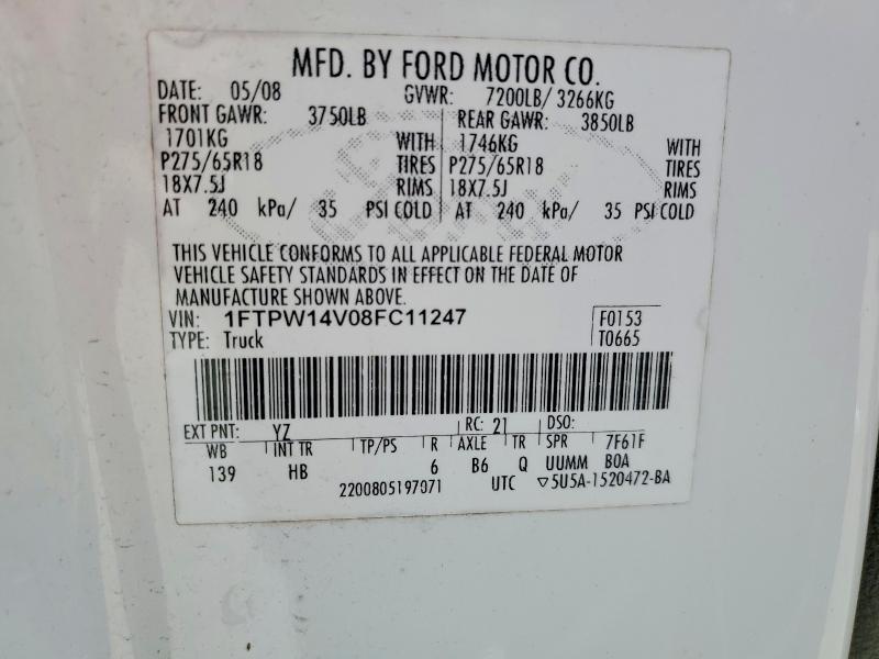 Aukcja sprzedaży 2008 Ford F150, vin: 1FTPW14V08FC11247, numer aukcji: 58421866