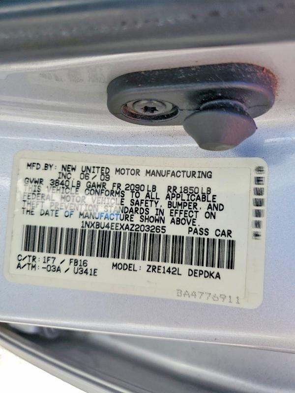 Продажа на аукционе авто 2010 Toyota Corolla, vin: 1NXBU4EEXAZ203265, номер лота: 57247596