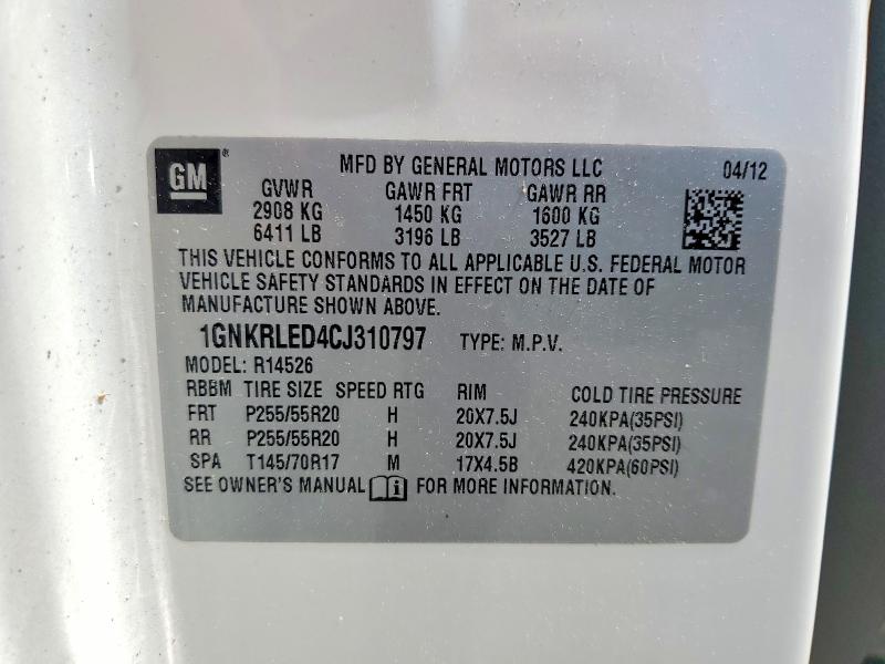 Продаж на аукціоні авто 2012 Chevrolet Traverse, vin: 1GNKRLED4CJ310797, номер лоту: 55372616