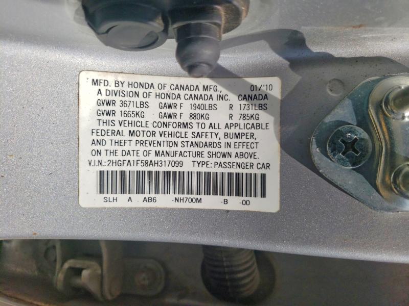 2010 Honda Civic მანქანა იყიდება აუქციონზე, vin: 2HGFA1F58AH317099, აუქციონის ნომერი: 56263676