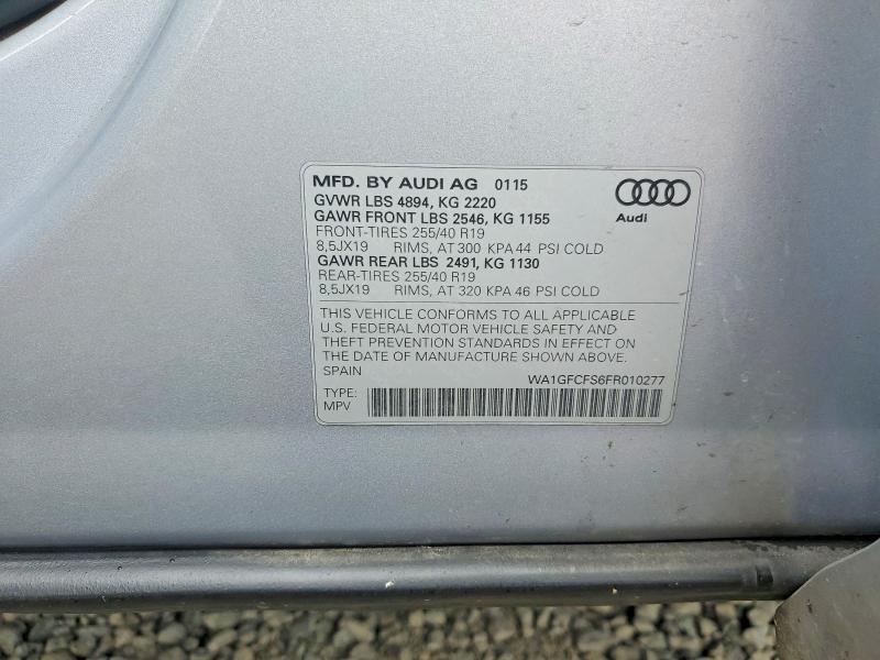 2015 Audi Q3 მანქანა იყიდება აუქციონზე, vin: WA1GFCFS6FR010277, აუქციონის ნომერი: 55646906
