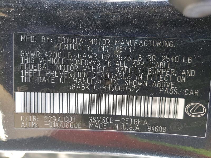 Продажа на аукционе авто 2017 Lexus Es, vin: 58ABK1GG8HU069572, номер лота: 56699936