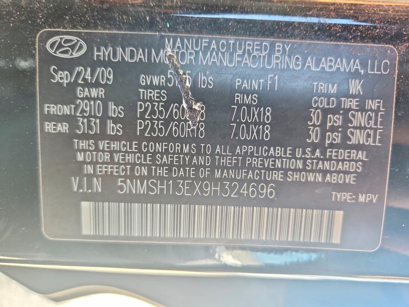 2009 Hyundai Santa Fe მანქანა იყიდება აუქციონზე, vin: 5NMSH13EX9H324696, აუქციონის ნომერი: 59107936