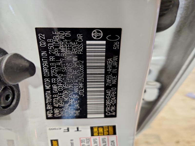54692116 :رقم المزاد ، JTDL9MFU5N3036812 vin ، 2022 Toyota Prius مزاد بيع