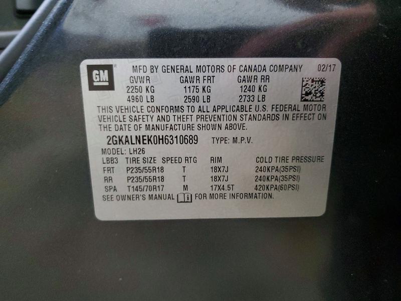 2017 Gmc Terrain მანქანა იყიდება აუქციონზე, vin: 2GKALNEK0H6310689, აუქციონის ნომერი: 55417486