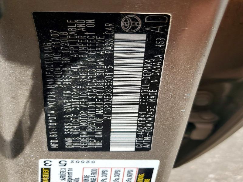 Продаж на аукціоні авто 2008 Toyota Corolla, vin: 2T1BR32EX8C920115, номер лоту: 59572746
