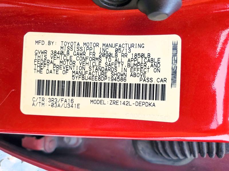Aukcja sprzedaży 2013 Toyota Corolla, vin: 5YFBU4EE8DP194586, numer aukcji: 55946096