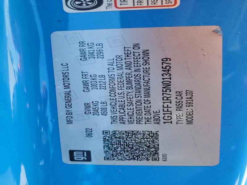 57190236 :رقم المزاد ، 1G1FF1R75N0134579 vin ، 2022 Chevrolet Camaro مزاد بيع