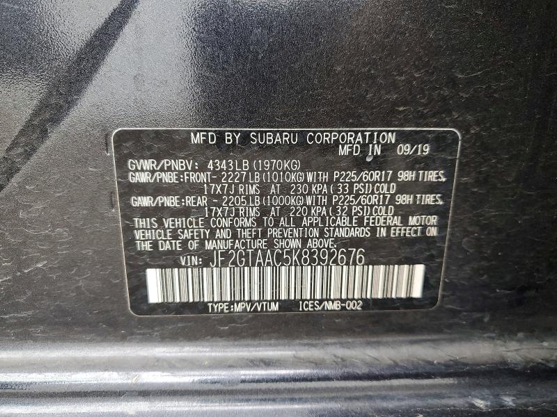 Продаж на аукціоні авто 2019 Subaru Crosstrek, vin: JF2GTAAC5K8392676, номер лоту: 56321466