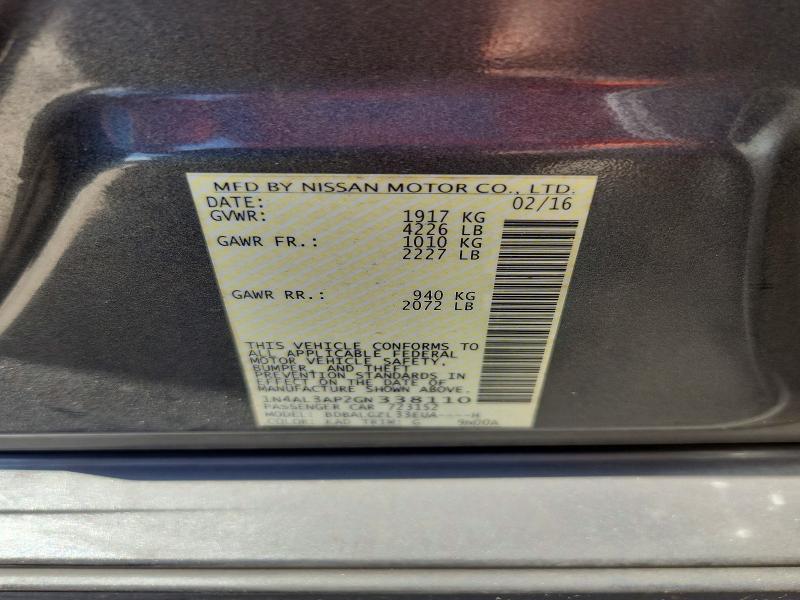Продажа на аукционе авто 2016 Nissan Altima, vin: 1N4AL3AP2GN338110, номер лота: 58469486