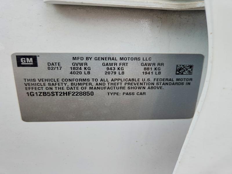 2017 Chevrolet Malibu მანქანა იყიდება აუქციონზე, vin: 1G1ZB5ST2HF228850, აუქციონის ნომერი: 55649456