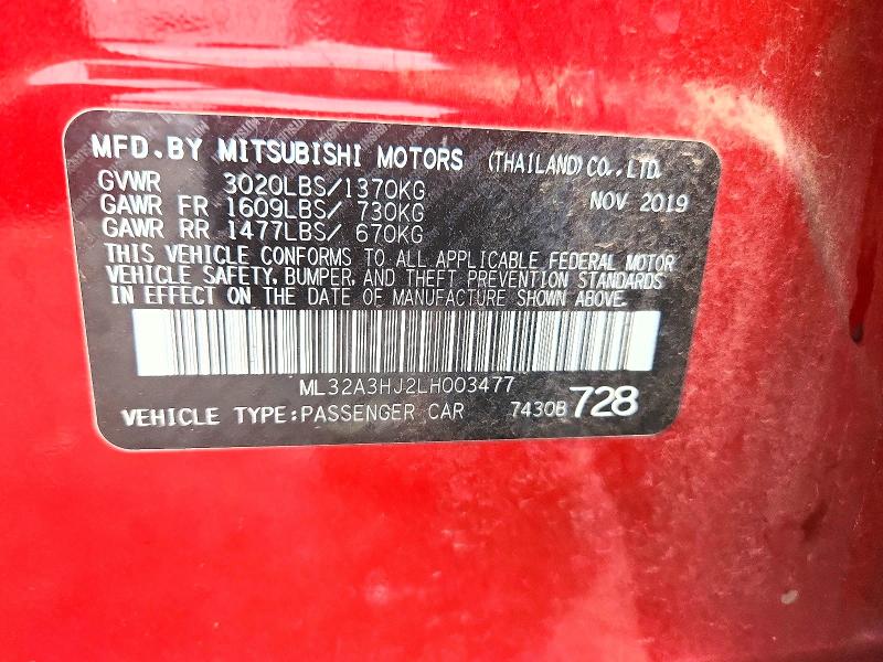 2020 Mitsubishi Mirage მანქანა იყიდება აუქციონზე, vin: ML32A3HJ2LH003477, აუქციონის ნომერი: 57415796