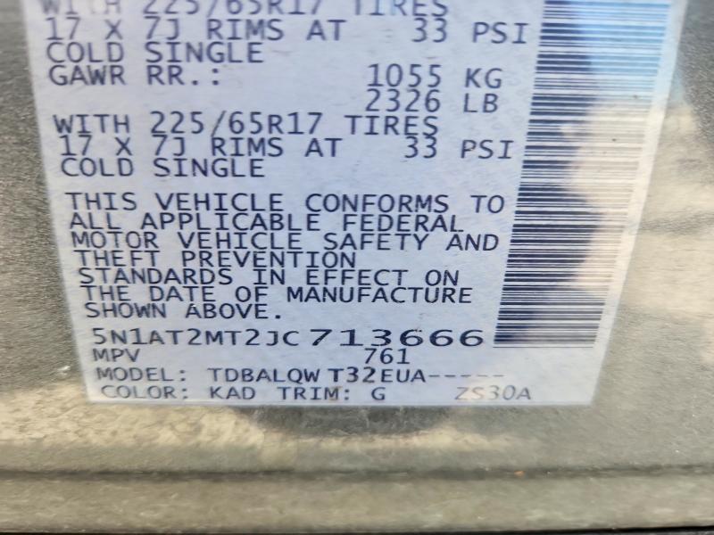 2018 Nissan Rogue მანქანა იყიდება აუქციონზე, vin: 5N1AT2MT2JC713666, აუქციონის ნომერი: 57154376
