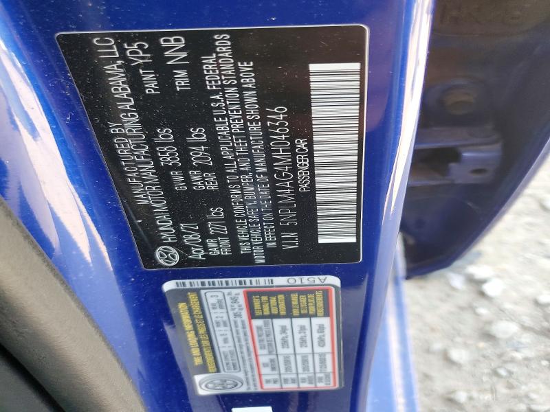 Aukcja sprzedaży 2021 Hyundai Elantra, vin: 5NPLM4AG4MH046346, numer aukcji: 58814296