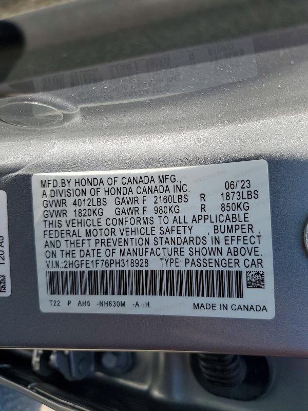 Aukcja sprzedaży 2023 Honda Civic, vin: 2HGFE1F76PH318928, numer aukcji: 59175476