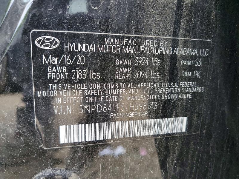 2020 Hyundai Elantra მანქანა იყიდება აუქციონზე, vin: 5NPD84LF5LH598143, აუქციონის ნომერი: 56115596