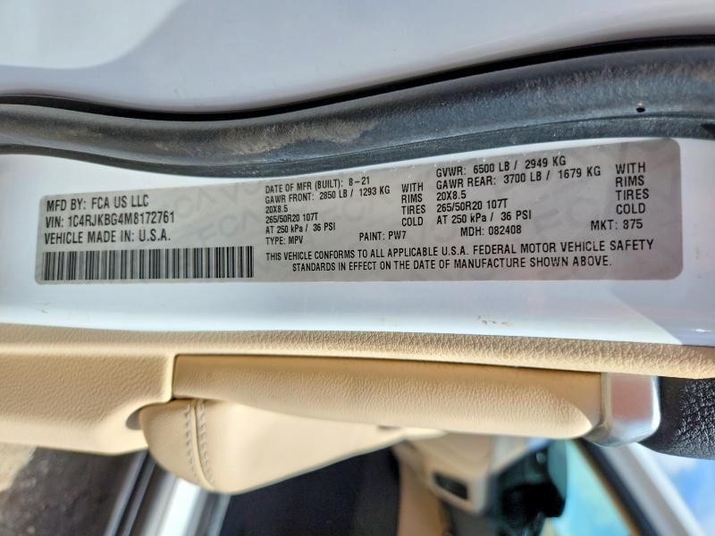 57044446 :رقم المزاد ، 1C4RJKBG4M8172761 vin ، 2021 Jeep Grand Cherokee مزاد بيع
