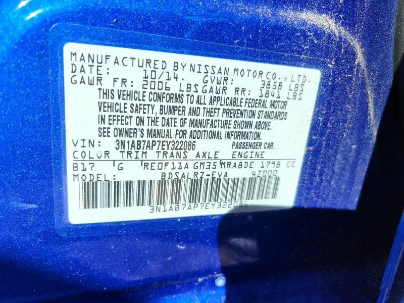Продаж на аукціоні авто 2014 Nissan Sentra, vin: 3N1AB7AP7EY322086, номер лоту: 56889736