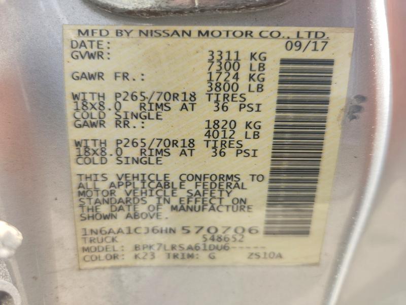 57759076 :رقم المزاد ، 1N6AA1CJ6HN570706 vin ، 2017 Nissan Titan مزاد بيع