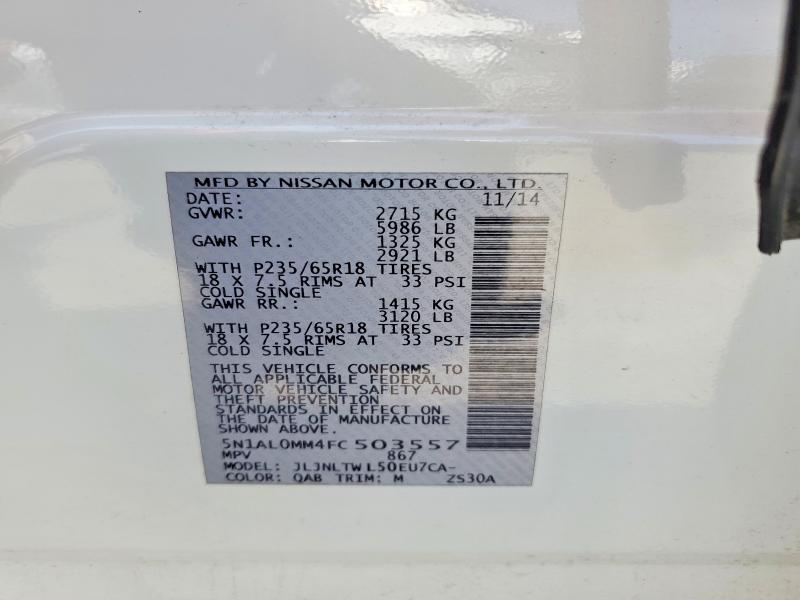 2015 Infiniti Qx60 მანქანა იყიდება აუქციონზე, vin: 5N1AL0MM4FC503557, აუქციონის ნომერი: 58406946