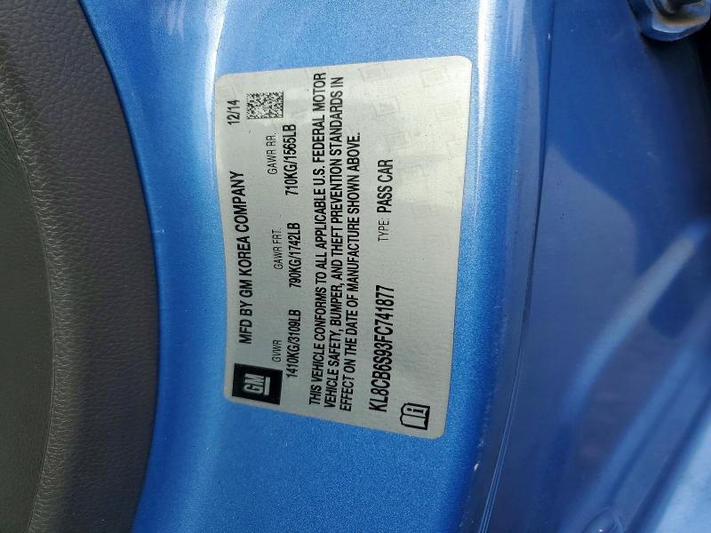 Продажа на аукционе авто 2015 Chevrolet Spark, vin: KL8CB6S93FC741877, номер лота: 55940686