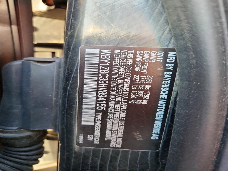 Aukcja sprzedaży 2017 Bmw I3, vin: WBY1Z8C39HV894155, numer aukcji: 58742536
