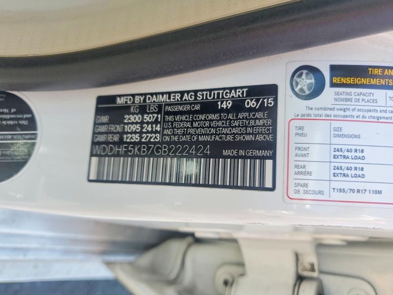 2016 Mercedes-benz E მანქანა იყიდება აუქციონზე, vin: WDDHF5KB7GB222424, აუქციონის ნომერი: 57156546