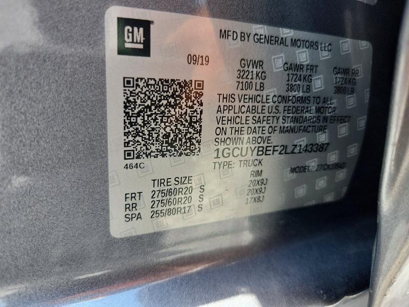 Auction sale of the 2020 Chevrolet Silverado, vin: 1GCUYBEF2LZ143387, lot number: 59312906