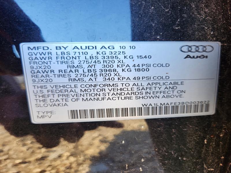 2011 Audi Q7 მანქანა იყიდება აუქციონზე, vin: WA1LMAFE3BD003622, აუქციონის ნომერი: 57994826