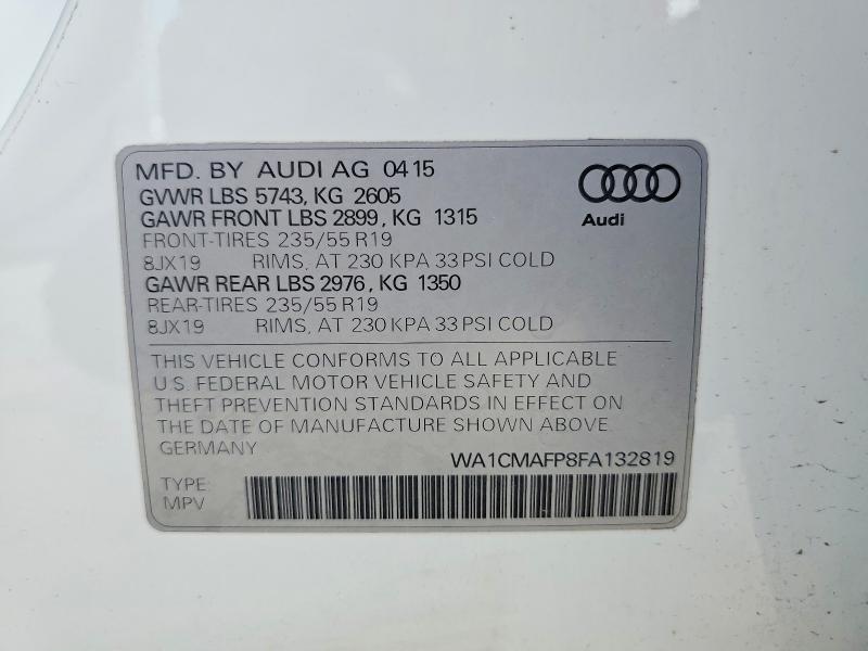 Aukcja sprzedaży 2015 Audi Q5, vin: WA1CMAFP8FA132819, numer aukcji: 58514276