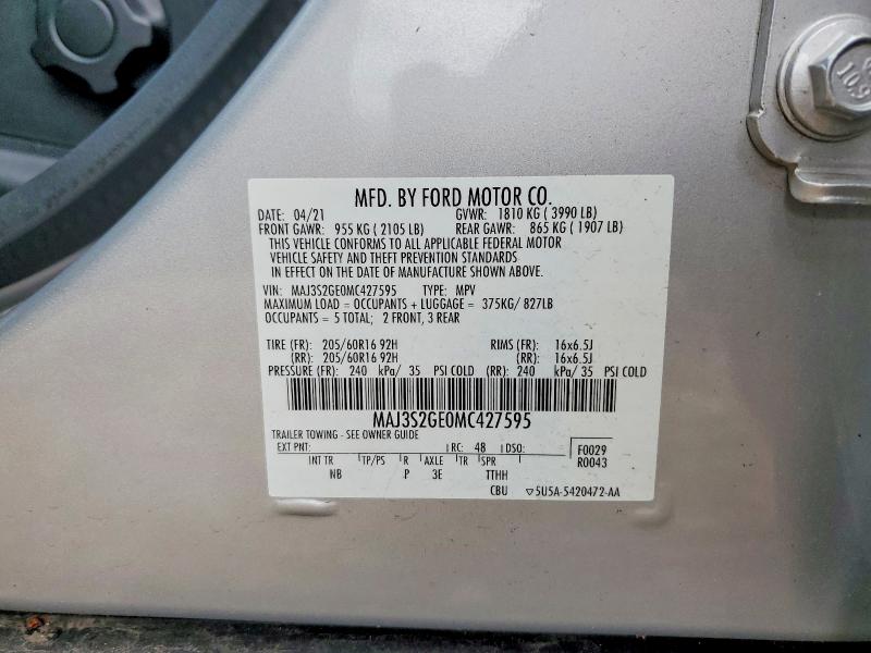 Aukcja sprzedaży 2021 Ford Ecosport, vin: MAJ3S2GE0MC427595, numer aukcji: 58372986