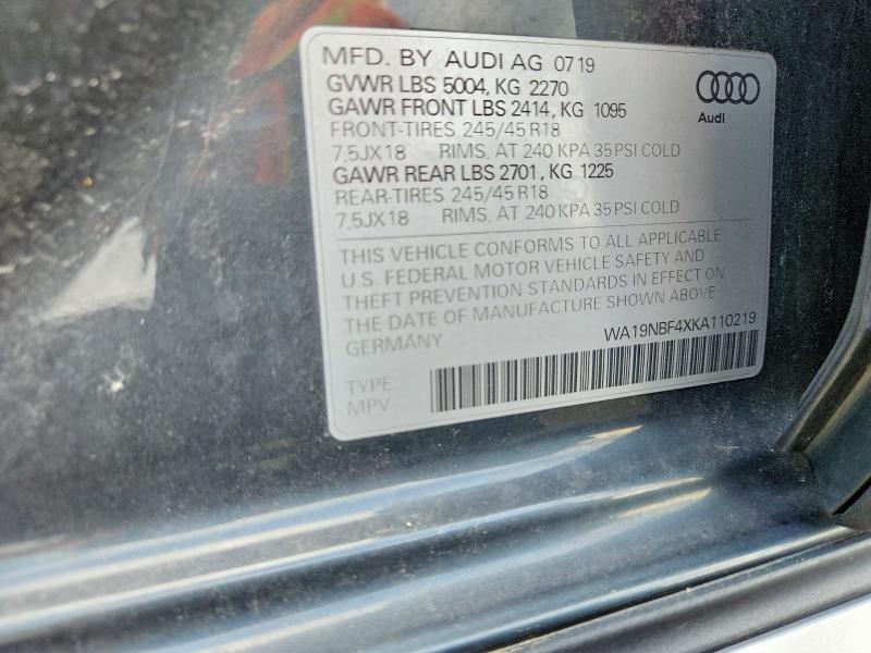 57739476 :رقم المزاد ، WA19NBF4XKA110219 vin ، 2019 Audi A4 Allroad مزاد بيع