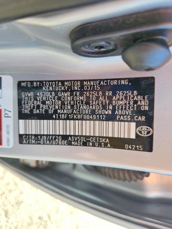 Продажа на аукционе авто 2015 Toyota Camry, vin: 4T1BF1FK8FU049112, номер лота: 58387266