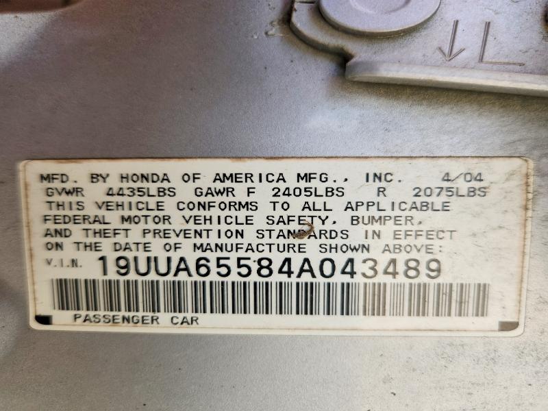 2004 Acura Tl მანქანა იყიდება აუქციონზე, vin: 19UUA65584A043489, აუქციონის ნომერი: 58761356