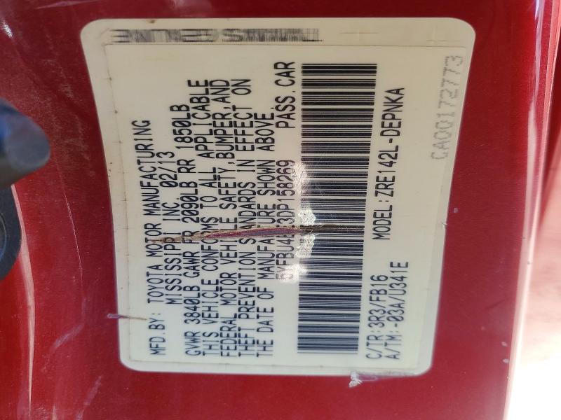 58496696 :رقم المزاد ، 5YFBU4EE3DP158269 vin ، 2013 Toyota Corolla مزاد بيع