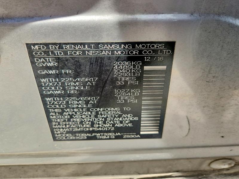 58558236 :رقم المزاد ، KNMAT2MT0HP540172 vin ، 2017 Nissan Rogue مزاد بيع