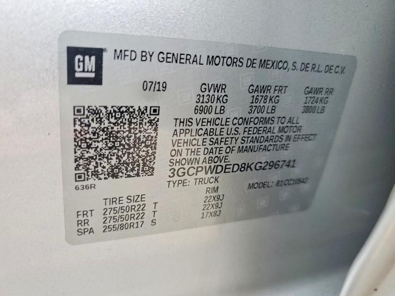 Продажа на аукционе авто 2019 Chevrolet Silverado, vin: 3GCPWDED8KG296741, номер лота: 57143936