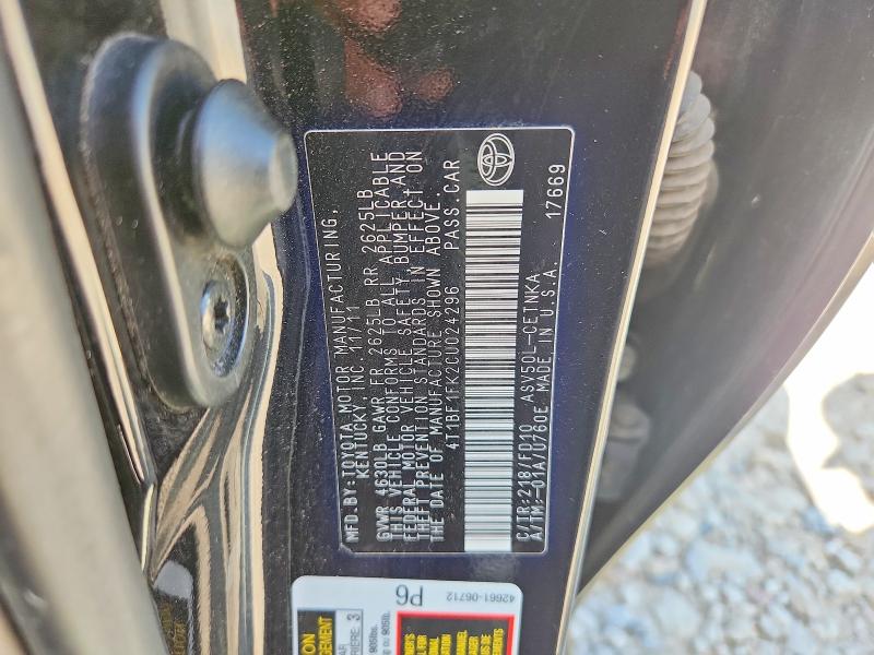 Продажа на аукционе авто 2012 Toyota Camry, vin: 4T1BF1FK2CU024296, номер лота: 56959256