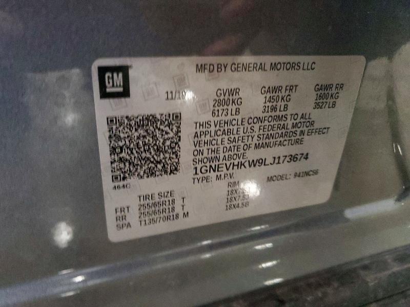 58561236 :رقم المزاد ، 1GNEVHKW9LJ173674 vin ، 2020 Chevrolet Traverse مزاد بيع