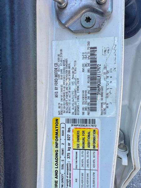 Auction sale of the 2020 Ford Fusion, vin: 3FA6P0CDXLR117972, lot number: 57235686