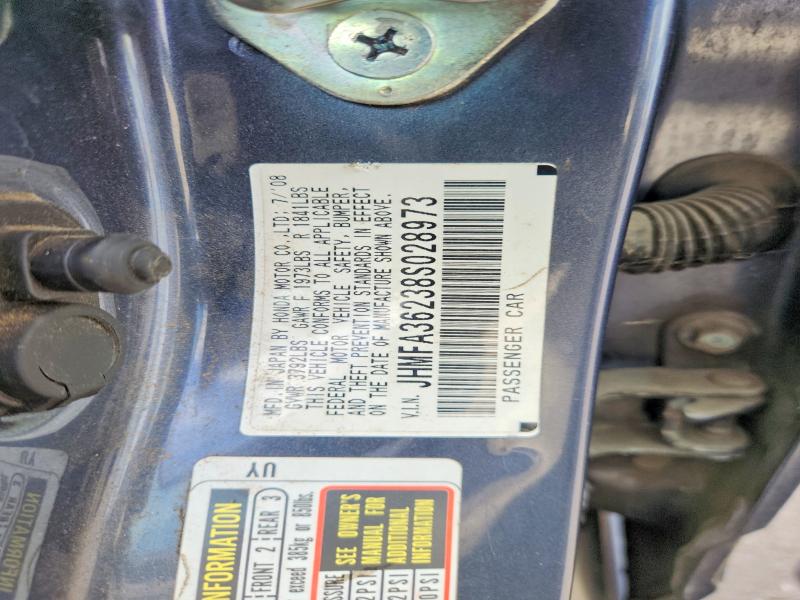 55995076 :رقم المزاد ، JHMFA36238S028973 vin ، 2008 Honda Civic مزاد بيع