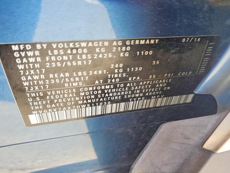 2017 Volkswagen Tiguan მანქანა იყიდება აუქციონზე, vin: WVGRV7AX7HW511030, აუქციონის ნომერი: 58077396