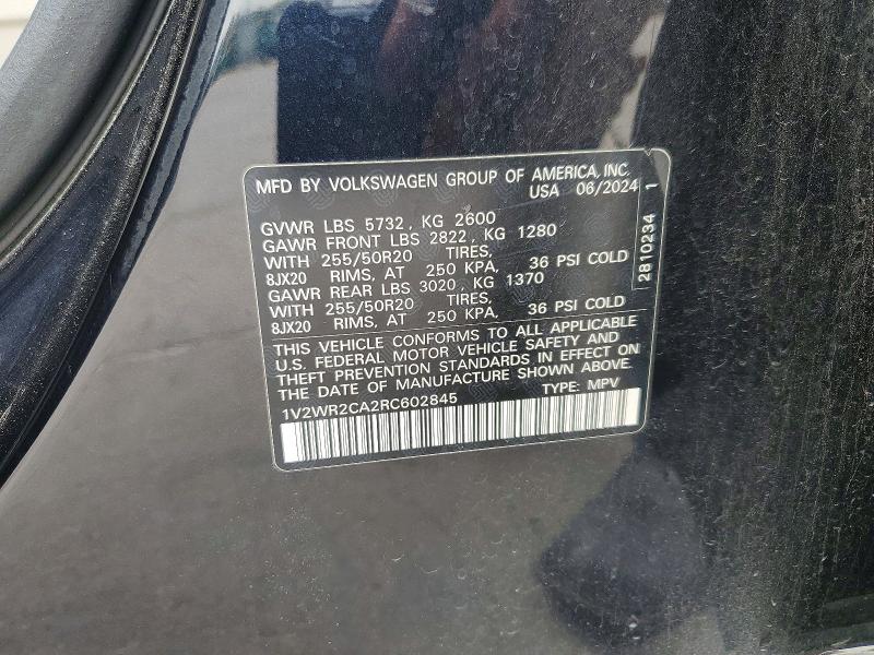 2024 Volkswagen Atlas მანქანა იყიდება აუქციონზე, vin: 1V2WR2CA2RC602845, აუქციონის ნომერი: 58490056